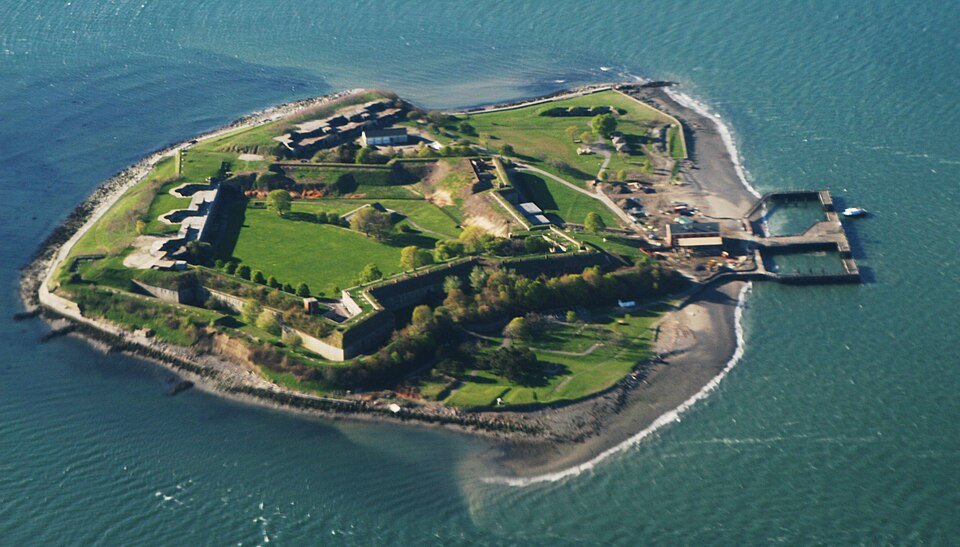 Aerial view of Georges Island and Fort Warren in Boston Harbor