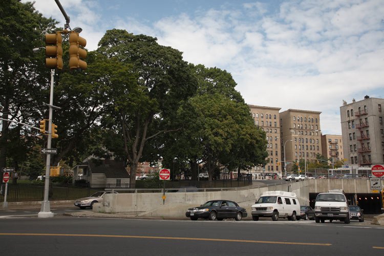 The streets and apartment buildings around Poe Park in the Bronx, with the cottage’s neighborhood