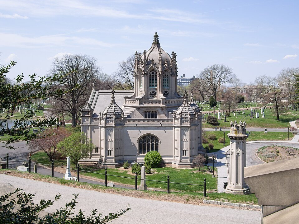 The chapel at Green-Wood Cemetery, seen across the grounds