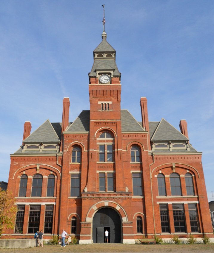 The red brick clock tower of the administration building at Pullman, Chicago