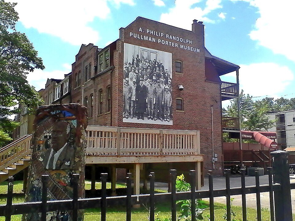 The A. Philip Randolph Pullman Porter Museum, with a large mural on its side wall