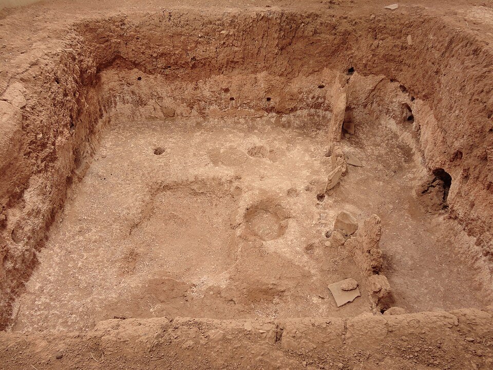 The remains of a Pueblo I protokiva, a square excavated pit structure, at Mesa Verde