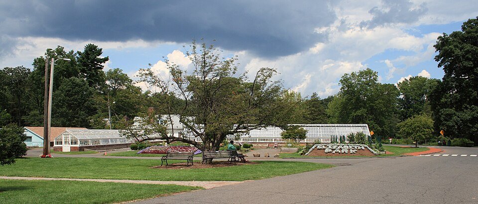 Greenhouses and flower beds at Elizabeth Park