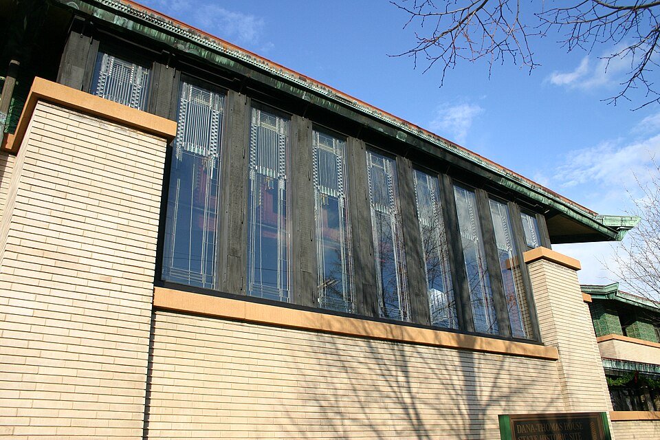 Art glass windows of the Dana-Thomas House seen from below