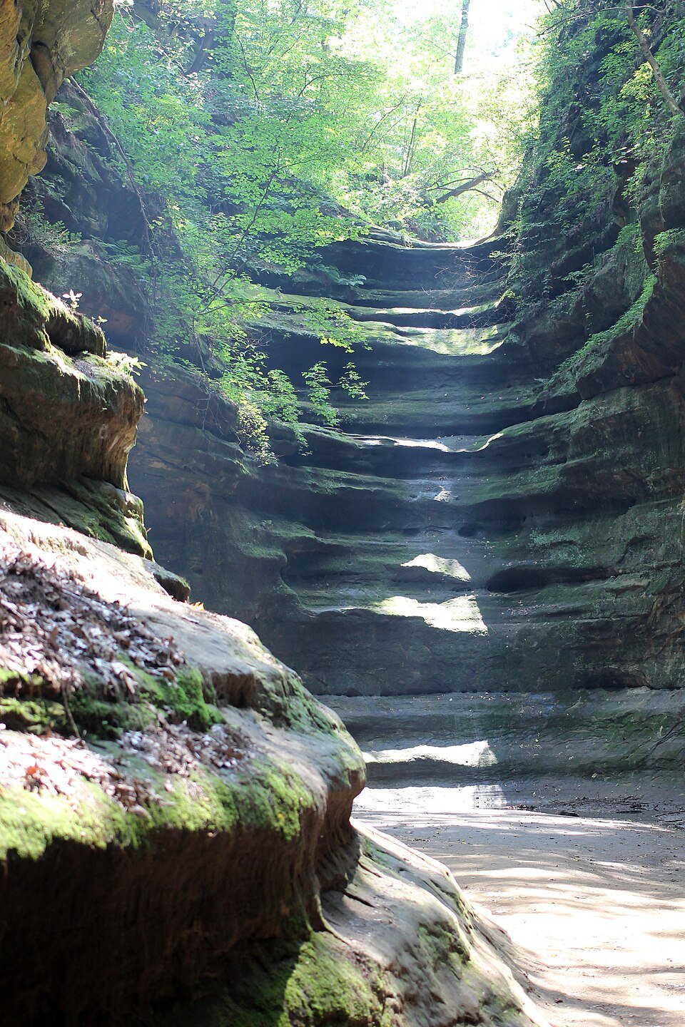 Stepped sandstone walls of French Canyon in Starved Rock State Park