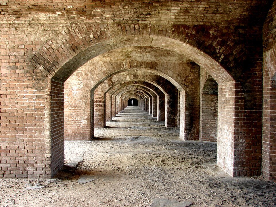Row of brick arches inside Fort Jefferson