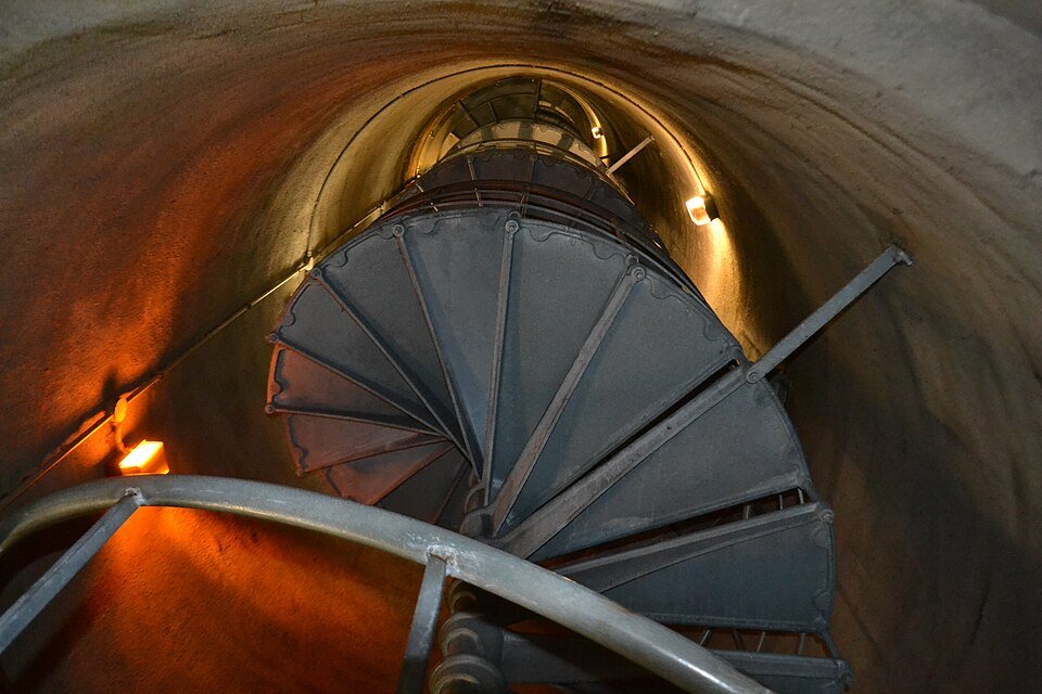 Looking up the spiral staircase inside the Astoria Column