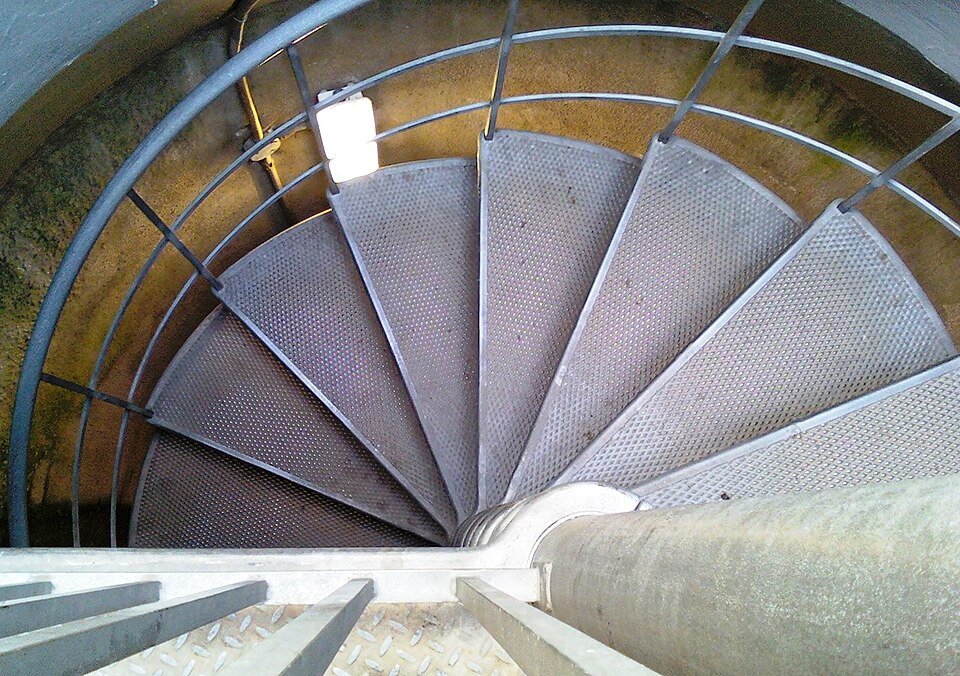 Looking down the spiral stairs inside the Astoria Column