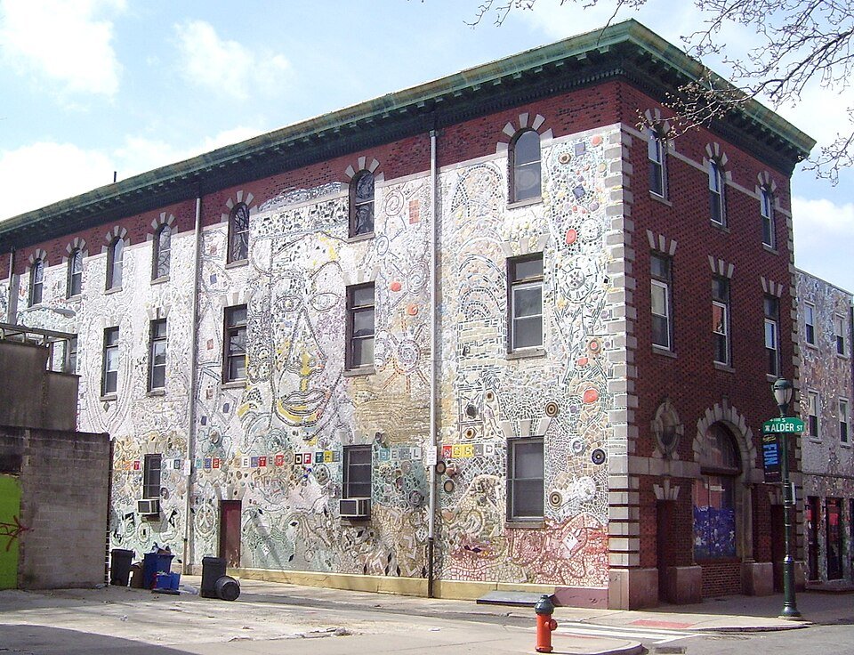 A corner building covered in mosaic near South Street, Philadelphia