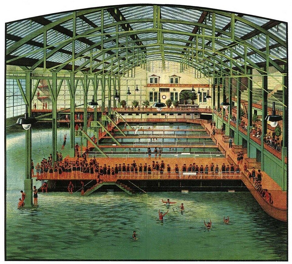 Ilustración del interior de Sutro Baths hacia 1896