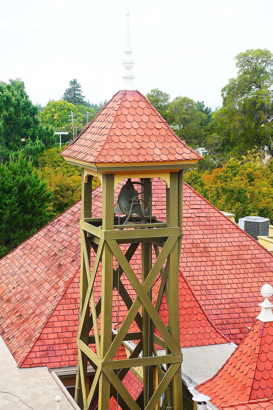 The bell tower on the roofs of Winchester Mystery House