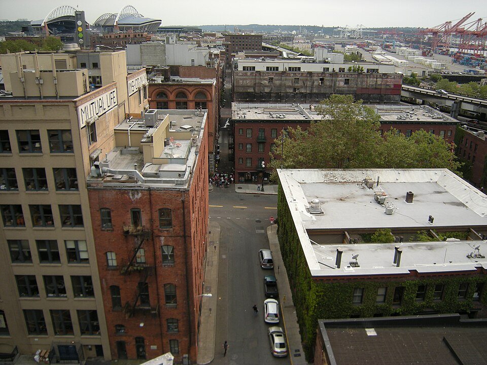 Aerial view of the Pioneer Square District in Seattle