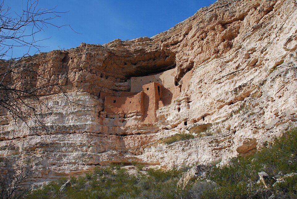 Montezuma Castle in its cliff alcove, seen from a lower angle