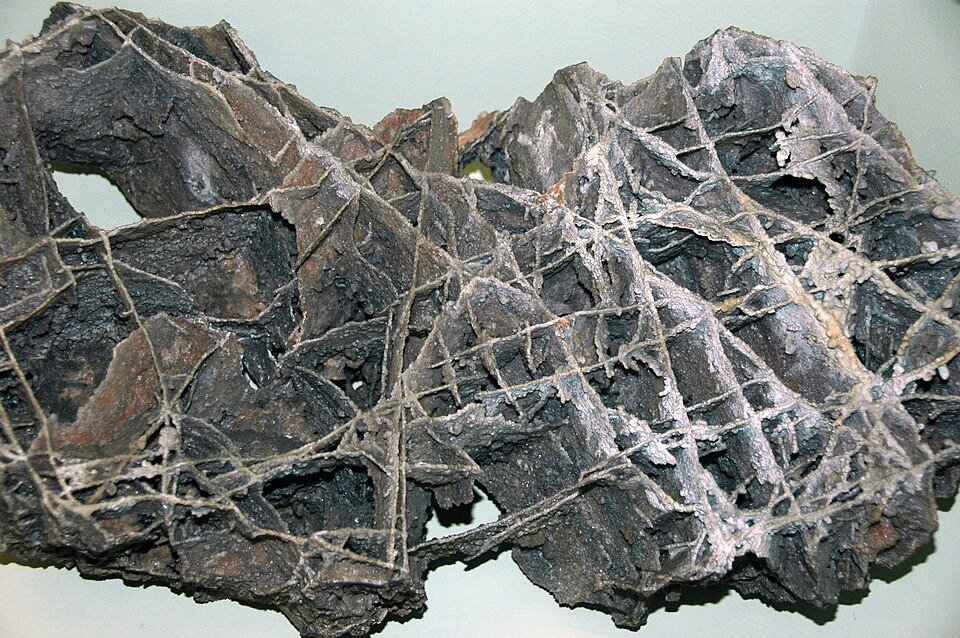 A specimen of calcite boxwork, the thin intersecting fins found in Wind Cave