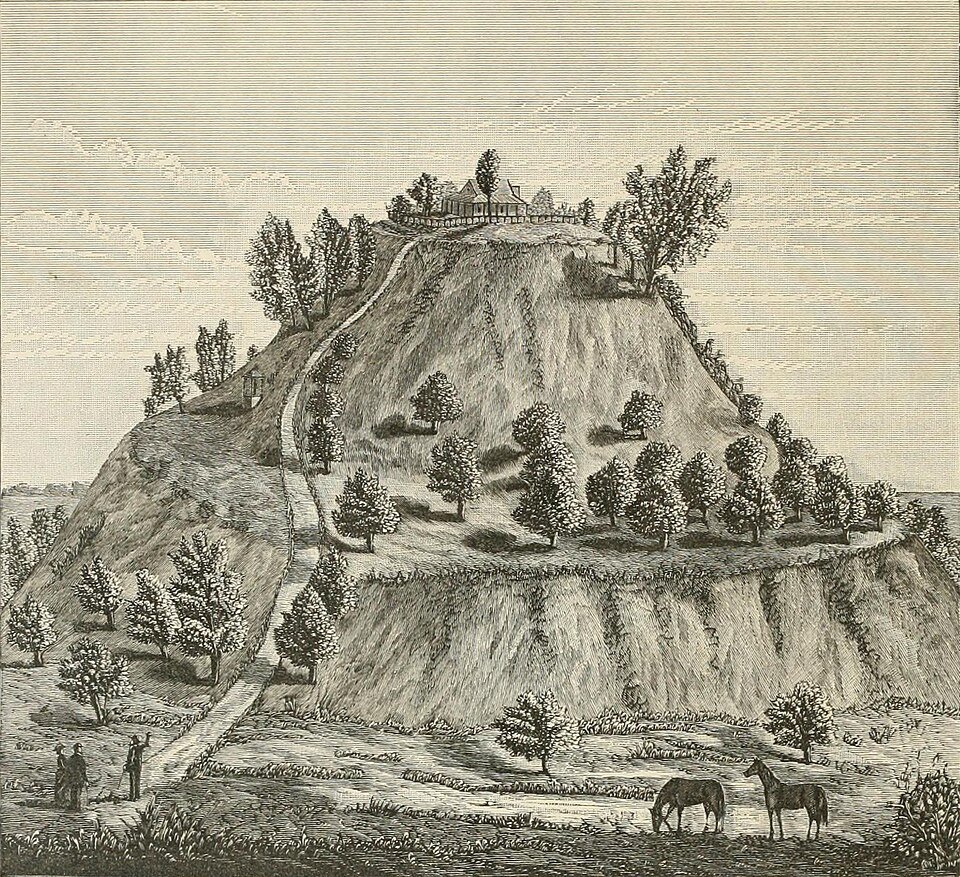 Engraving of Monks Mound at Cahokia from 1887