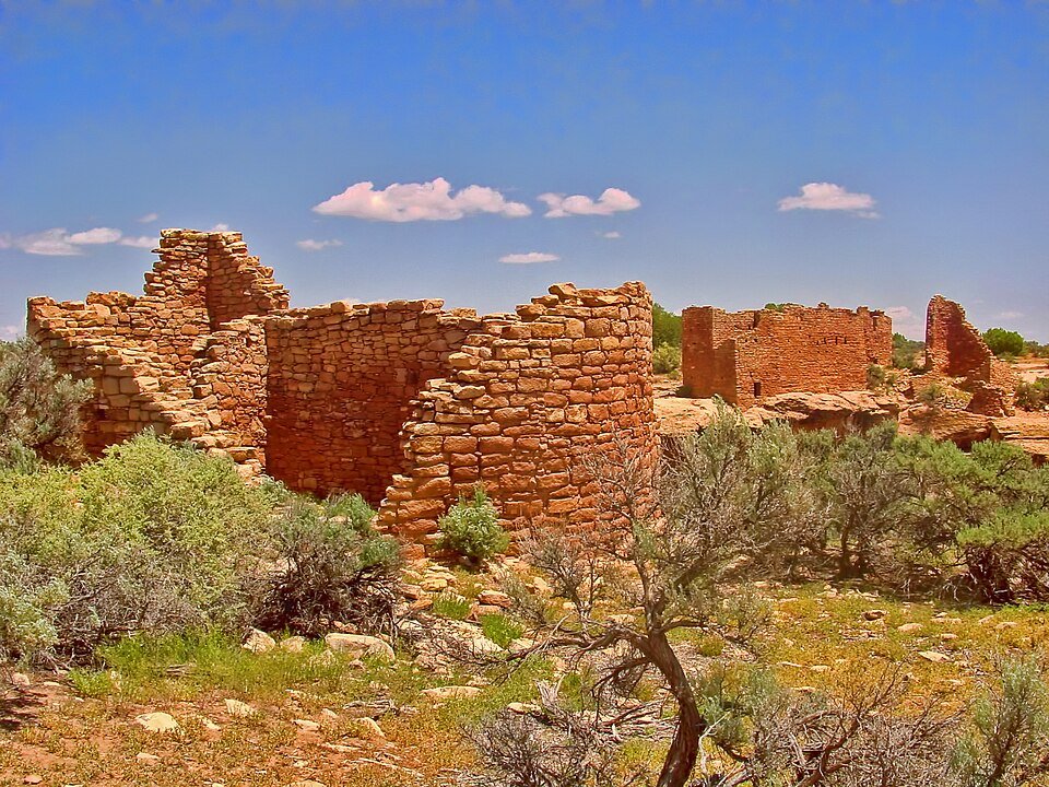 Hovenweep House, a stone ruin with a rounded wall, at Hovenweep National Monument