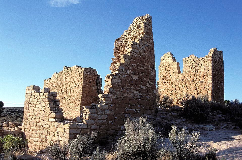 Ruined stone walls and towers of the Square Tower group at Hovenweep National Monument